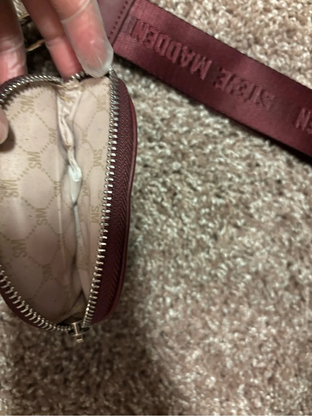 Steve Madden Wine Leather Card Pouch with Detachable Strap